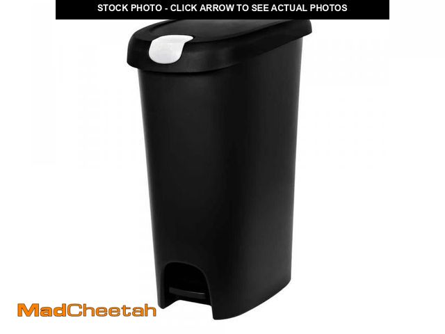 Lot 74-6698871 - Hefty 12 Gallon Slim Lockable Step-On Plastic Household Trash Can (BENT FRAME, LOOSE HINGE) - USED
