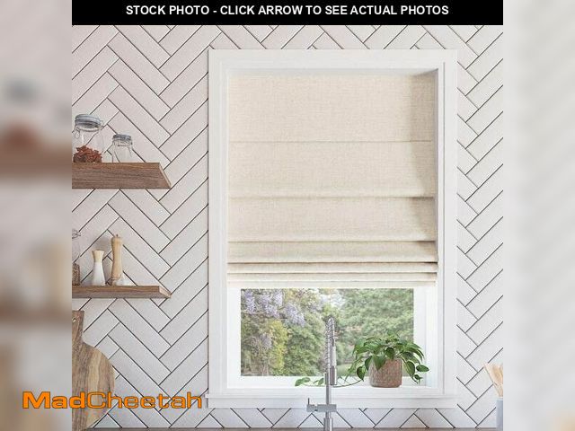Lot 74-14393642 - Somerton Cordless Linen 100% Blackout Textured Fabric Roman Shade 34 in. W x 64 in. L - UNUSED