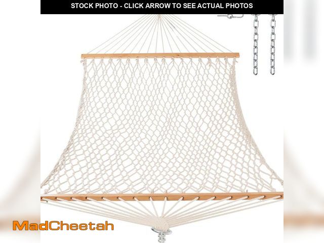 Lot 74-12140751 - 12ft Double Hammocks, Handwoven Traditional Cotton Rope Hammock with Hardwood Spreader Bar, Chains a...