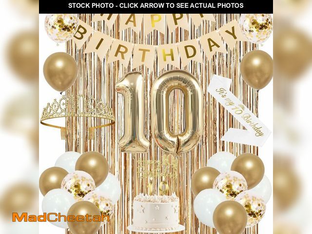 Lot 74-14153991 - Trgowaul 10th Birthday Decorations for Girls, Banner, Sash and Crown, Cake Topper, 10 Number Balloon...