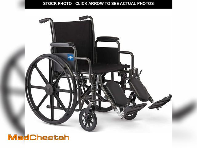 Lot 74-13071144 - Medline Comfortable Folding Wheelchair with Swing-Back, Desk-Length Arms and Elevating Footrests, 16...