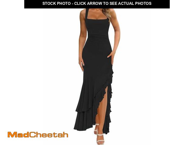 Lot 74-14265340 - BORIFLORS Women's Elegant Bodycon Ruched Maxi Cocktail Dress Mesh Sleeveless Mermaid Ruffle Beach We...