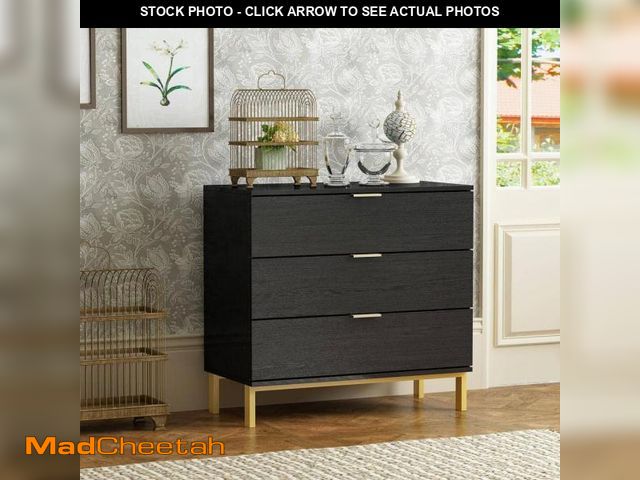 Lot 74-12140011 - 3-Drawers Black Wood Chest of Drawers Dresser Vanity Table Storage Cabinet Nightstand 29.7 in. H x 3...