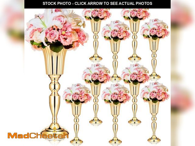 Lot 74-14154816 - Weysat 10 Pcs Tall Vases for Centerpieces, 15 Inch Trumpet Vases Bulk Metal Gold Flower Arrangements...