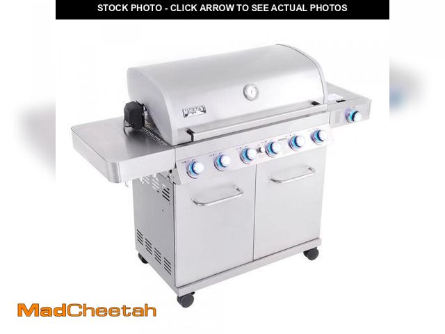 Lot 74-12251533 - Monument Grills 6-Burner Propane Gas Grill in Stainless with LED Controls, Side Burner and Rotisseri...