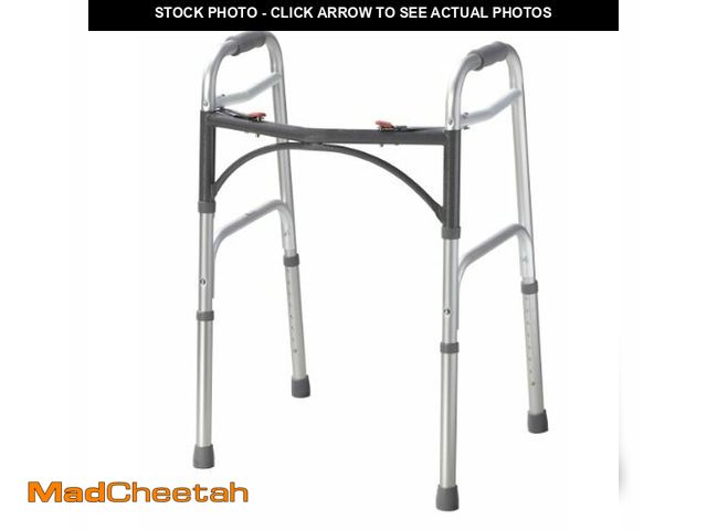 Lot 74-12828816 - Drive Medical 2-Button Standard Foldable Walker for Seniors, Adults, and Disabled - Basic Walking Ai...