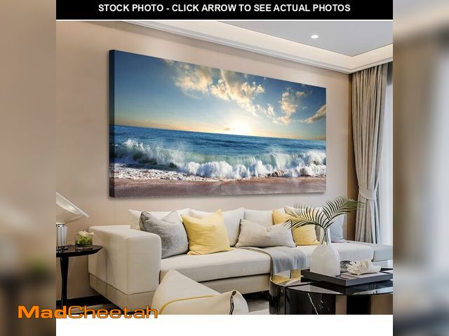 Lot 74-14612995 - (SOME DAMAGE ON CORNER)arteWOODS Sunset Beach Canvas Wall Art Ocean Waves Pictures Seascape Nature P...