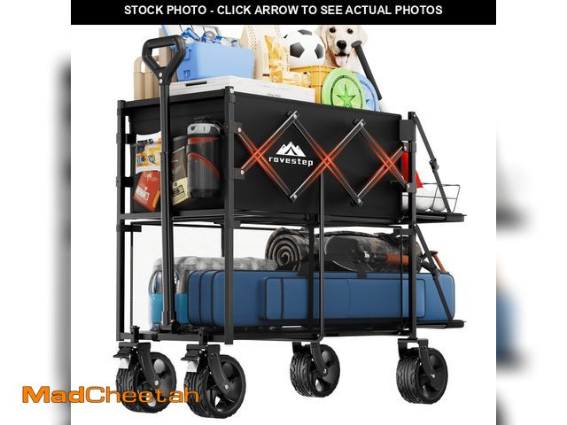 Lot 74-13779754 - Double Decker Wagon 320L Large Capacity 400LBS Collapsible Sports Utility Cart with Big Wheels,Doubl...
