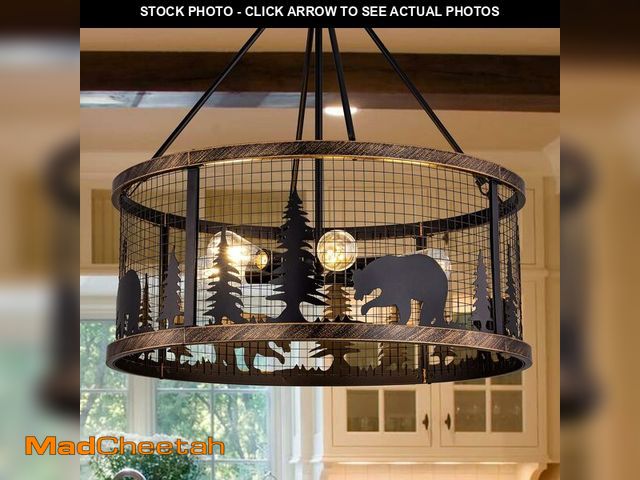 Lot 74-13213522 - TOCHIC 28" Farmhouse Chandelier, Black Vintage Chandeliers for Dining Room, 6 Lights Drum Rustic Cha...
