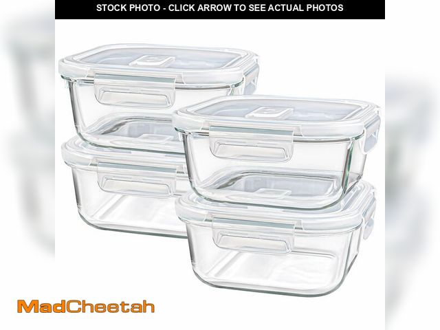 Lot 74-13548652 - Square Glass Containers with Lids, 24 oz Freezer Safe Borosilicate Glass Food Storage Containers, 3 ...