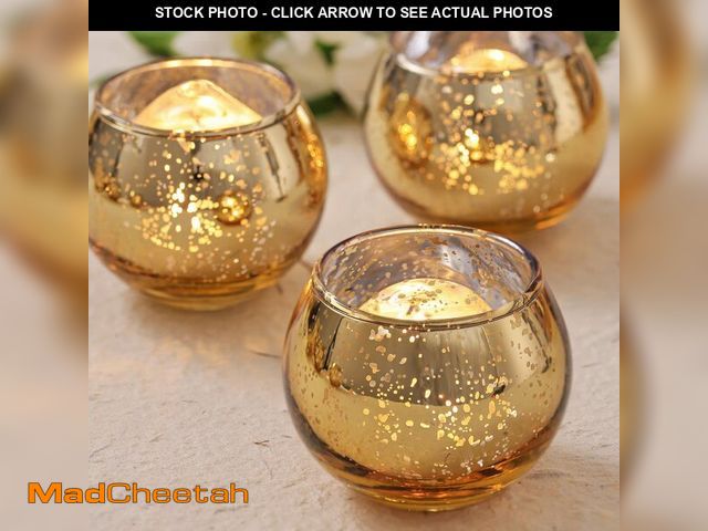 Lot 74-14154590 - Volens 24PCS Gold Votive Candle Holders for Table Centerpieces, Round Mercury Glass Candle Holders B...
