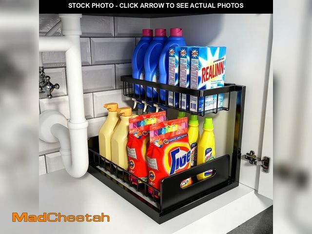 Lot 74-14152146 - REALINN Under Sink Organizer, Pull Out Cabinet Organizer, 2 Tier Metal Slide Out Shelf with L Shaped...