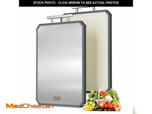 Lot 74-14153041 - SNOWCLAD Stainless Steel Cutting Board,Double Sided Steel Bread Boards for kitchen,Stainless Steel/W...