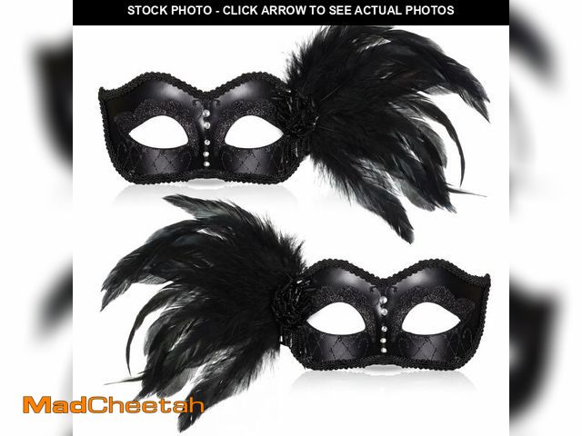 Lot 74-13719710 - Simgoing 2 Pcs Couple Masquerade Masks Costume Feather Raven Crow Mask Mardi Gras Carnival Venetian ...