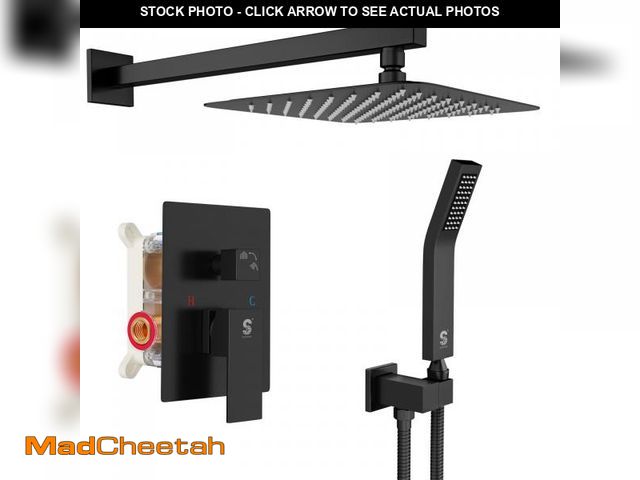 Lot 74-12121274 - SR SUN RISE Black Square Rainfall Shower Head and Handle Set, Wall Mounted Shower Fixtures, Metal Sh...