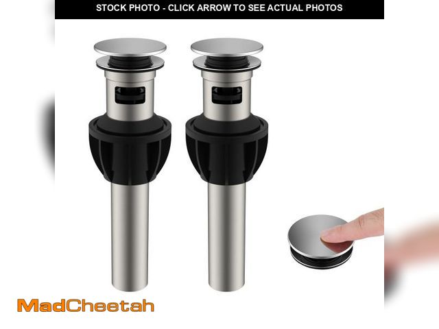 Lot 74-11551097 - Hibbent 2 Pack Metal Bathroom Sink Drain with Overflow, Pop Up Drain with Detachable Stopper, Stainl...