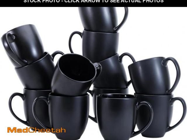 Lot 74-12398824 - Basics 12-pack Matte Black Ceramic Coffee Mug, 16 ounces, Microwave-Safe, Stoneware, Commercial-grad...