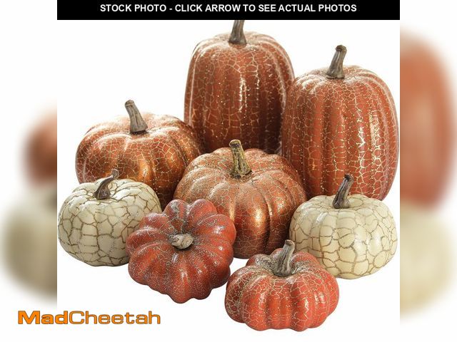 Lot 74-14294583 - Artgar Pumpkin Decor, 8 PCS Halloween Pumpkin, Metal Cracked Design Foam Pumpkins for Halloween Than...