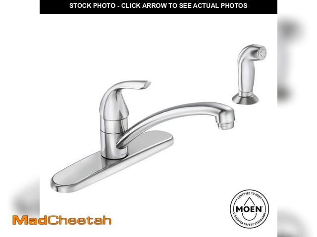 Lot 74-14590673 - MOEN Adler Single-Handle Low Arc Kitchen Faucet in Chrome with Side Sprayer and Tool Free Install 87...