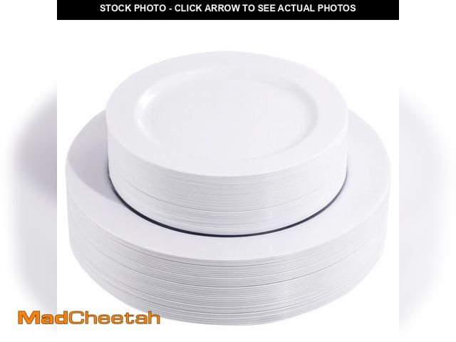 Lot 74-12306632 - FLOWERCAT 60PCS White Plastic Plates - Heavy Duty White Disposable Plates for Birthday Party/Wedding...