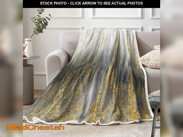 Lot 74-12712457 - Gray Gold Throw Blanket, Grey Abstract Texture Soft Fleece Blankets for Couch, Bed, Modern Cooling B...