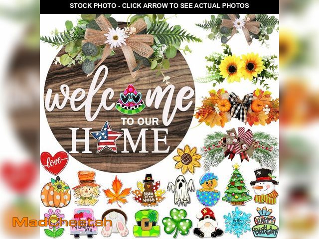 Lot 74-13961748 - Interchangeable Welcome Sign for Front Door with 4 Seasonal Wreaths 21 Changeable Icons, Farmhouse R...