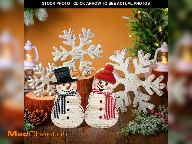 Lot 74-14081592 - Cinnvoice 5 Pcs Winter Snowflake Wooden Decor Tabletop Snowman Decor Winter Wood Blocks White Snow F...