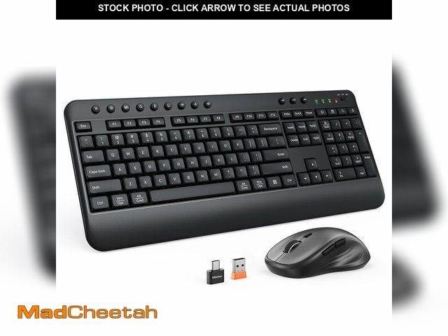 Lot 74-12707431 - Wireless Keyboard and Mouse Combo, Computer Keyboard with Wrist Rest, Multimedia Hotkeys 2.4G Wirele...