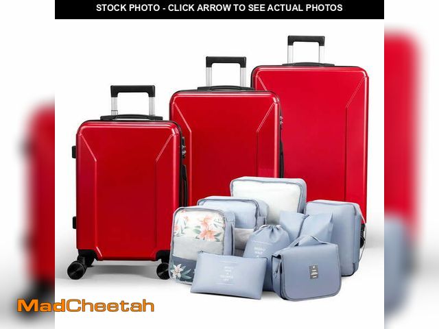 Lot 74-13055324 - Zimtown 3-Piece Luggage Set with 8 Packing Cubes, Hard Shell Suitcases with Spinner Wheels TSA Lock,...