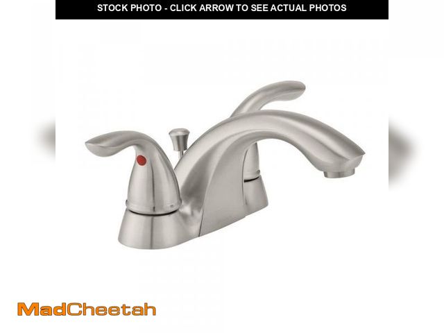 Lot 74-12532144 - Glacier Bay Builders 4 in. Centerset Double Handle Low-Arc Bathroom Faucet in Brushed Nickel - UNUSE...