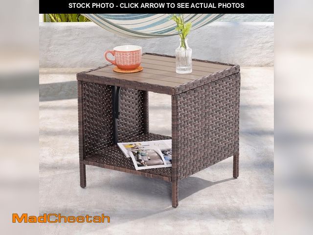 Lot 74-13048359 - JOYESERY Patio HIPS Side Table, Square Coffee Table, Outdoor Secondary Space Rattan End Table, Brown...