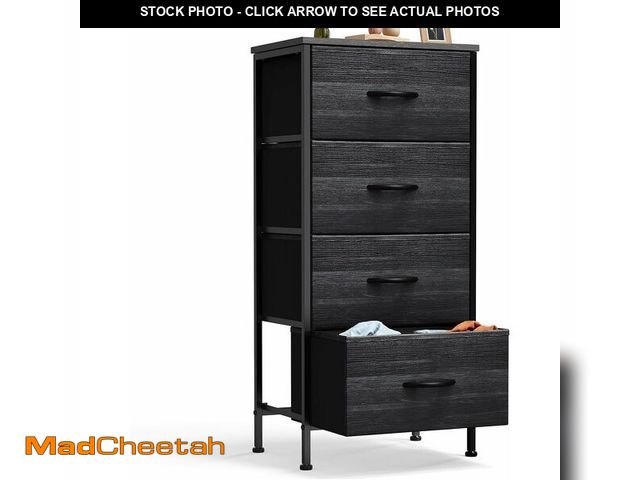 Lot 74-14068011 - DUMOS Nightstand with 4 Drawers Bedside Table with Removable Fabric Bins Sturdy Steel Frame Wood Top...