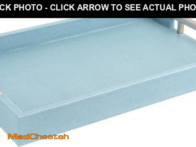 Lot 74-12329422 - Modern Elegant 18"x12" Rectangle Baby Light Blue Glossy Shagreen Faux Leather Decorative Tray Ottoma...