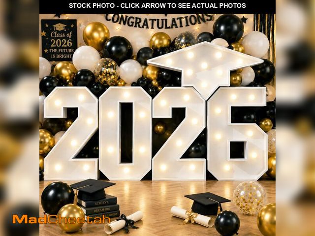 Lot 74-14205409 - 3FT Marquee Light Up Numbers 2026, Mosaic Frame White Giant Number with Bachelor's Hat Lights Mosaic...