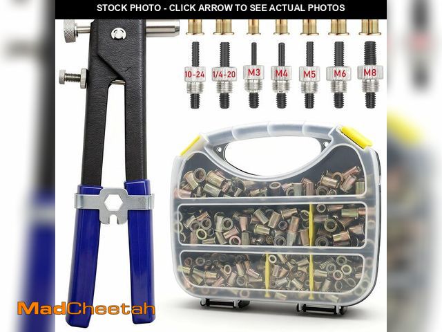 Lot 74-13624407 - Eoppen 455Pcs Rivet Nut Tool Kit, Rivnut Tool Kit with 7 SAE and Metric Mandrels (10-24, 1/4-20, M3,...