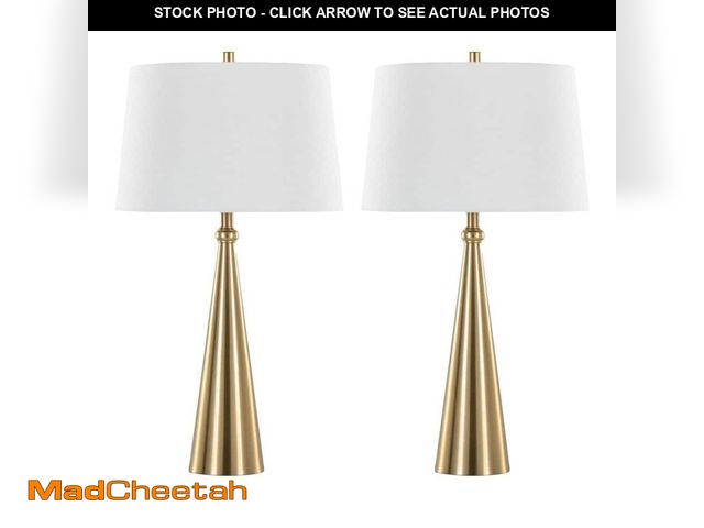 Lot 74-12674861 - Lumisource Cone 29.75 in. Gold Metal and White Linen Shade Table Lamp (Set of 2) - UNUSED