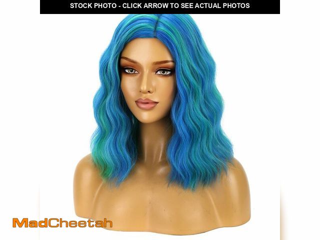 Lot 74-14265092 - BERON Green and Blue Wigs for Women Girls Short Curly Wavy Hair Wig Colored 14" Body Wave Halloween ...