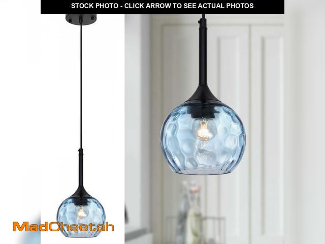 Lot 74-12217105 - JHLBYL Blue Glass Pendant Light fixtures, Mini Glass Pendant Light Kitchen Island with Hammered Glas...