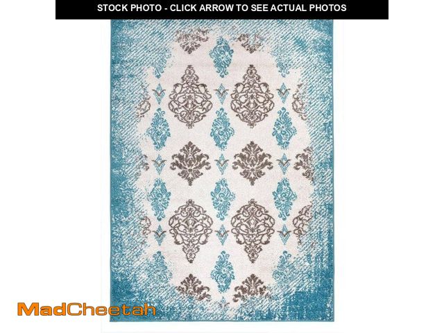 Lot 74-13821463 - RugStylesOnline Designer Damask Turquoise 5 ft. x 7 ft. Classic Braided Modern Contemporary Polyprop...