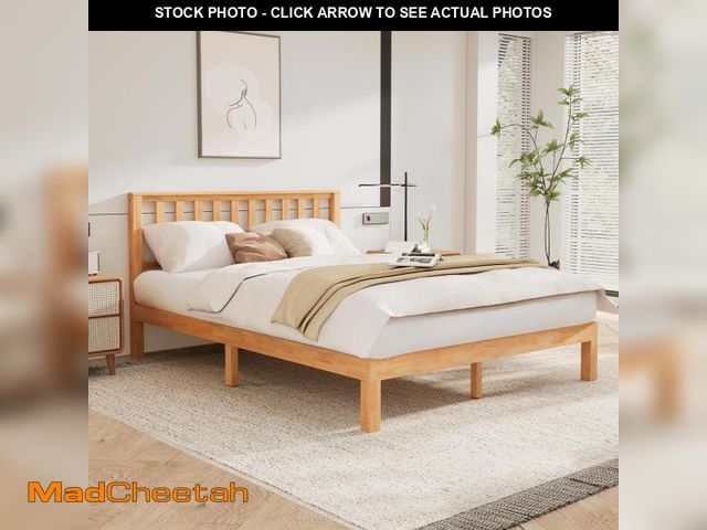Lot 74-12103951 - DELAVIN Queen Bed Frame with Headboard, Wood Platform Bed Frame, Farmhouse Style Bed Frame Queen Siz...
