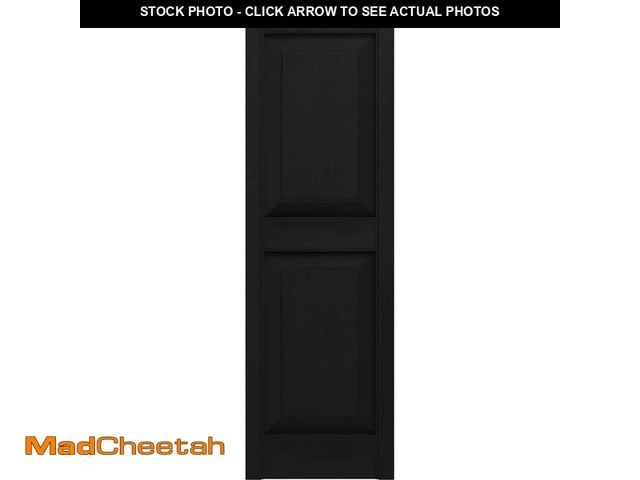 Lot 74-13823002 - Builders Edge 12 in. x 31 in. Raised Panel Vinyl Exterior Shutters Pair in Black - UNUSED