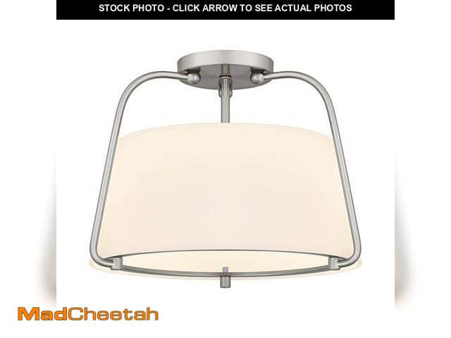 Lot 74-12692236 - DSI LIGHTING Corbin 15 in. 2-Light Brushed Nickel Transitional Semi-Flush Mount with White Opal Glas...
