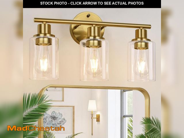 Lot 74-12110447 - 3-Light Gold Bathroom Light Fixtures, Modern Bathroom Vanity Light with Clear Glass Shade, Brushed G...