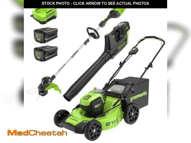 Lot 74-12430674 - Greenworks 80V 21Ã¢â¬Â Brushless (Push) Cordless Electric Lawn Mower + (500 CFM) Axial Leaf Blower...