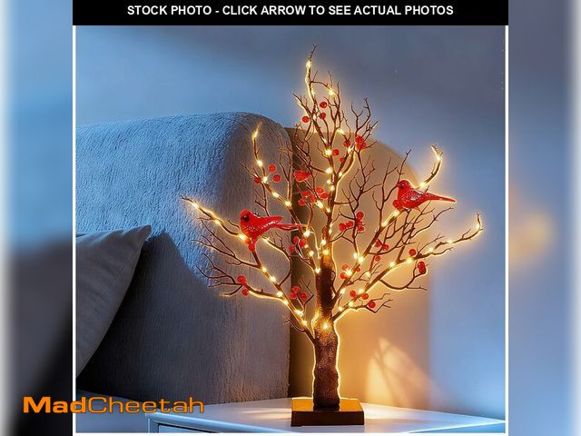 Lot 74-12973566 - InXqryx Vintage Glowing Tree with Cardinals and Berries, 21 in LED Cardinal Tree with Lights for Chr...
