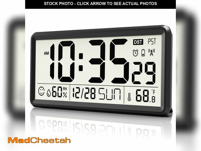 Lot 74-14058854 - EASYERA 15'' Large Digital Wall Clock Battery Operated, Atomic Clock with Indoor Temperature and Hum...