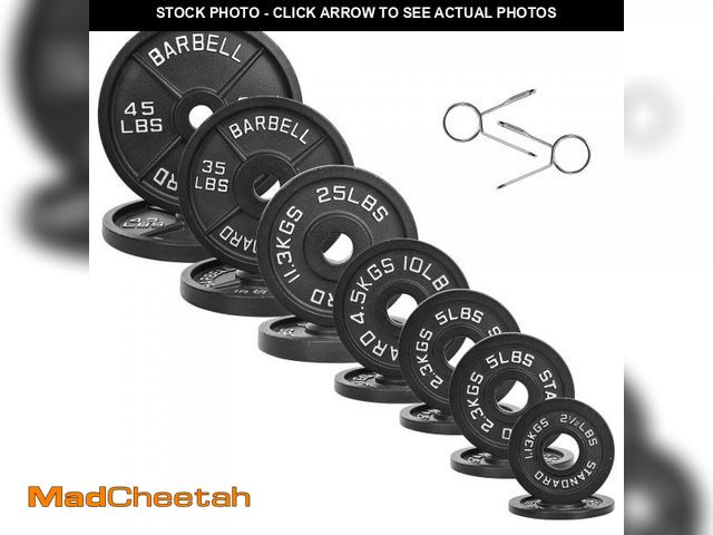 Lot 74-12429763 - Fitvids Olympic Cast Iron 2-Inch Weight Plates for Strength Training &amp; Weightlifting, 255 Pounds...