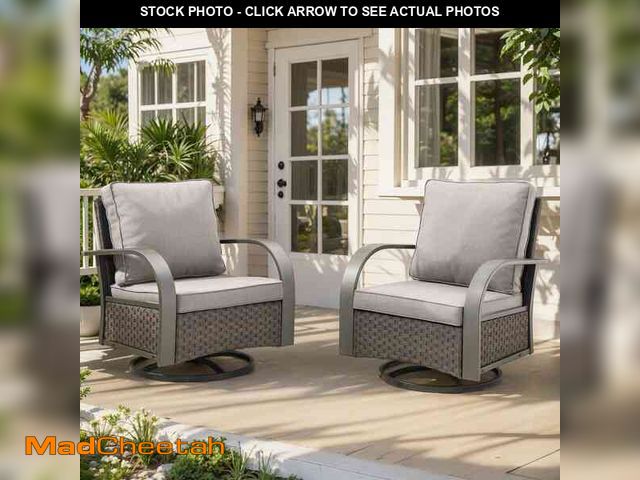 Lot 74-13778637 - moosprr SteelCurve Brown Swivel Glider Wicker Outdoor Rocking Chair with Beige Cushions Curved Metal...