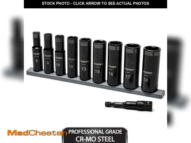 Lot 74-12663497 - Husky 3/8 in. Drive Thin Wall Metric Deep Metric 6-Point Impact Socket Set (10-Piece) - UNUSED