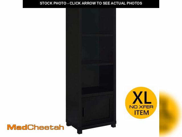 Lot 74-13012213 - Benzara Janice Media Tower Bookcase- 3 Shelves- 1 Storage Cabinet- Black Finish - UNUSED